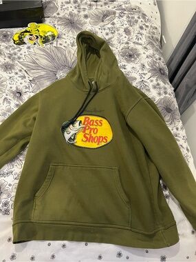 Bass Pro Shops Olive Green Hooded Pullover with Logo Patch